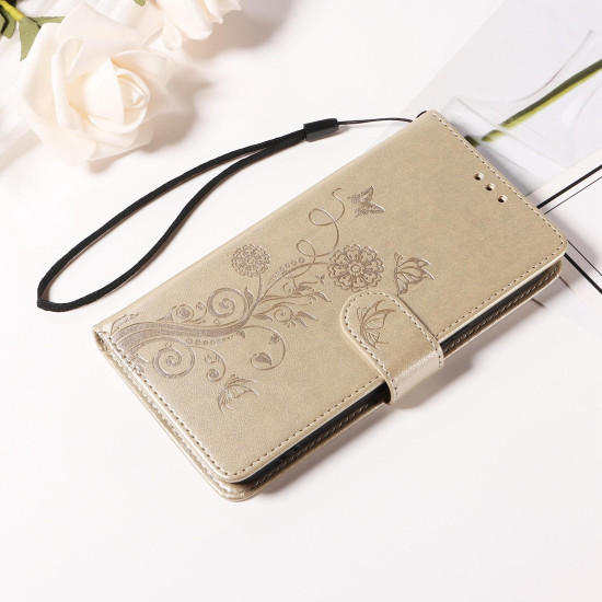 For Samsung Galaxy S24+ 5G Embossed Butterfly Flowers Leather Phone Case(Gold)