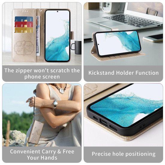 For Samsung Galaxy S24+ 5G Embossed Butterfly Flowers Leather Phone Case(Gold)