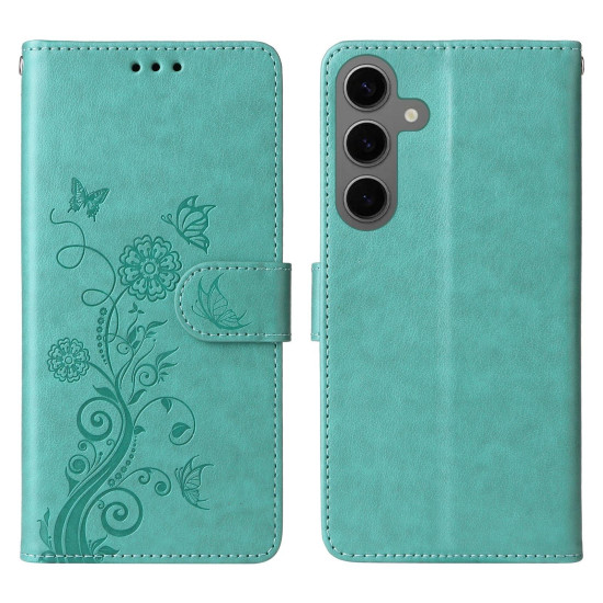 For Samsung Galaxy S24+ 5G Embossed Butterfly Flowers Leather Phone Case(Green)