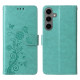 For Samsung Galaxy S24+ 5G Embossed Butterfly Flowers Leather Phone Case(Green)