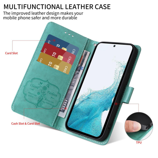 For Samsung Galaxy S24+ 5G Embossed Butterfly Flowers Leather Phone Case(Green)