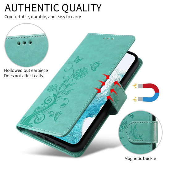 For Samsung Galaxy S24+ 5G Embossed Butterfly Flowers Leather Phone Case(Green)