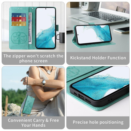 For Samsung Galaxy S24+ 5G Embossed Butterfly Flowers Leather Phone Case(Green)