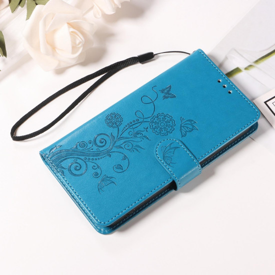 For Samsung Galaxy S24+ 5G Embossed Butterfly Flowers Leather Phone Case(Blue)