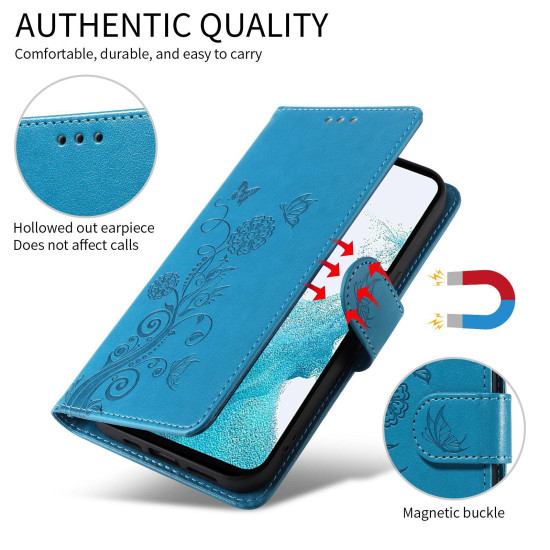 For Samsung Galaxy S24+ 5G Embossed Butterfly Flowers Leather Phone Case(Blue)