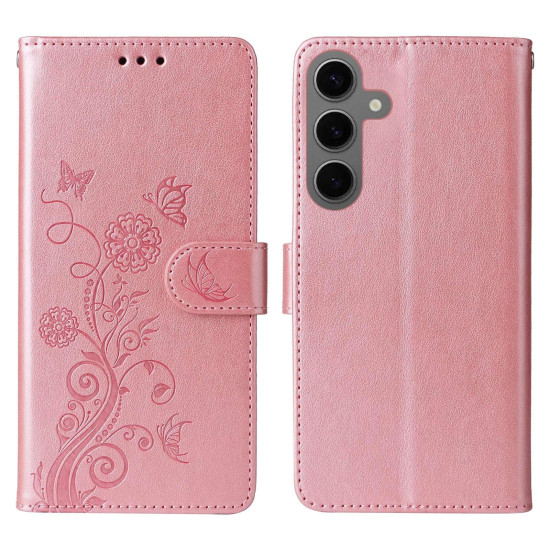 For Samsung Galaxy S24+ 5G Embossed Butterfly Flowers Leather Phone Case(Rose Gold)