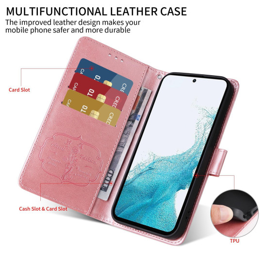 For Samsung Galaxy S24+ 5G Embossed Butterfly Flowers Leather Phone Case(Rose Gold)