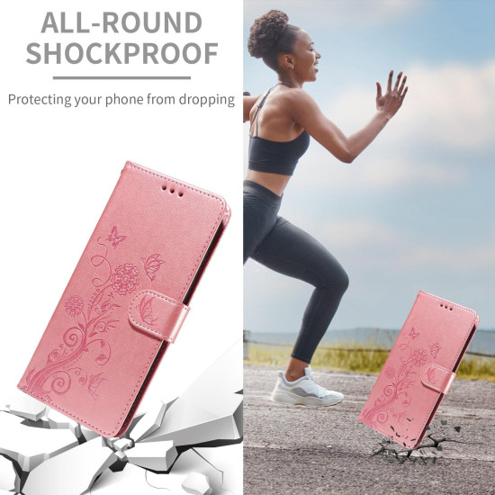 For Samsung Galaxy S24+ 5G Embossed Butterfly Flowers Leather Phone Case(Rose Gold)