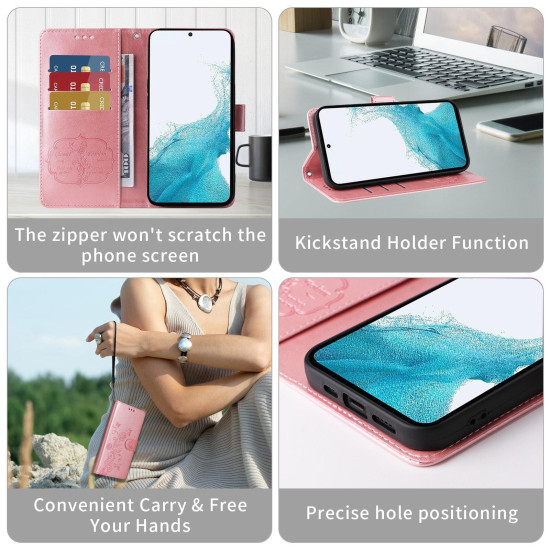 For Samsung Galaxy S24+ 5G Embossed Butterfly Flowers Leather Phone Case(Rose Gold)