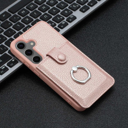 For Samsung Galaxy S24+ 5G Litchi Texture Drawing Card Bag Ring Holder Phone Case(Rose Gold)