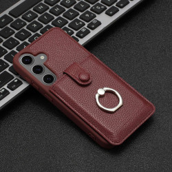 For Samsung Galaxy S24+ 5G Litchi Texture Drawing Card Bag Ring Holder Phone Case(Wine Red)