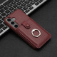 For Samsung Galaxy S24+ 5G Litchi Texture Drawing Card Bag Ring Holder Phone Case(Wine Red)