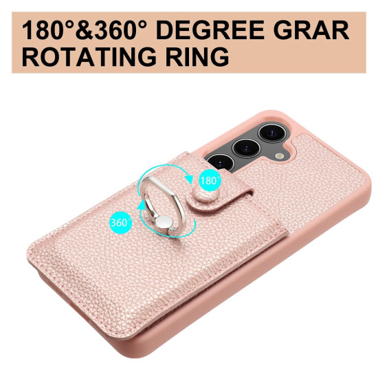 For Samsung Galaxy S24+ 5G Litchi Texture Drawing Card Bag Ring Holder Phone Case(Wine Red)