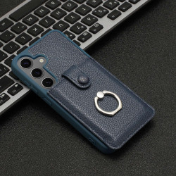 For Samsung Galaxy S24+ 5G Litchi Texture Drawing Card Bag Ring Holder Phone Case(Blue)