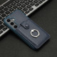 For Samsung Galaxy S24+ 5G Litchi Texture Drawing Card Bag Ring Holder Phone Case(Blue)