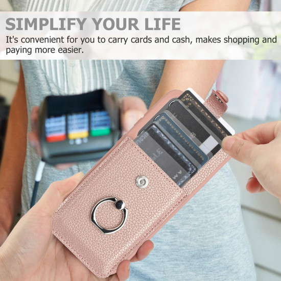 For Samsung Galaxy S24+ 5G Litchi Texture Drawing Card Bag Ring Holder Phone Case(Blue)