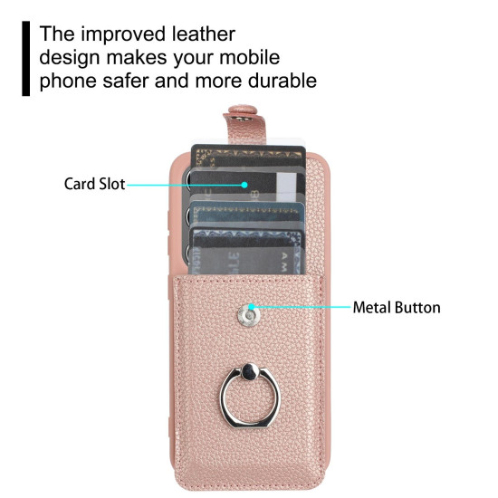 For Samsung Galaxy S24+ 5G Litchi Texture Drawing Card Bag Ring Holder Phone Case(Purple)