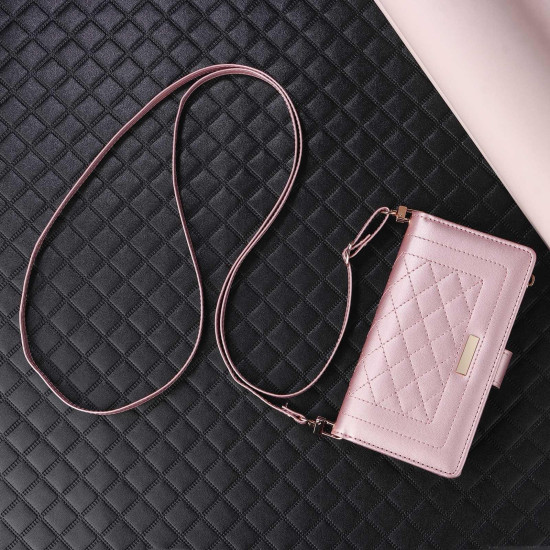 For Samsung Galaxy S24+ 5G Crossbody Zipper Wallet Rhombus Leather Phone Case(Rose Gold)