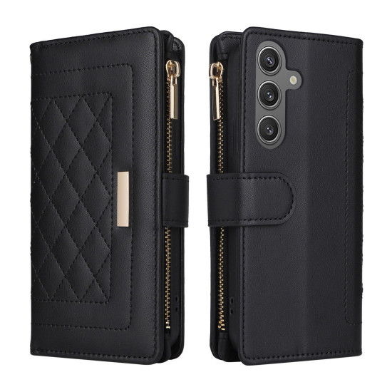 For Samsung Galaxy S24+ 5G Crossbody Zipper Wallet Rhombus Leather Phone Case(Black)
