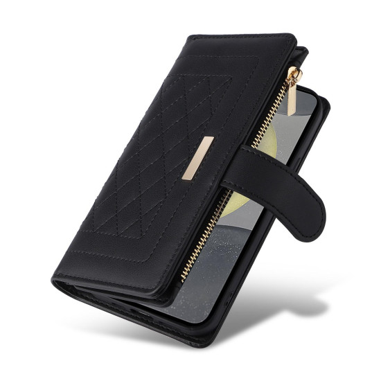 For Samsung Galaxy S24+ 5G Crossbody Zipper Wallet Rhombus Leather Phone Case(Black)