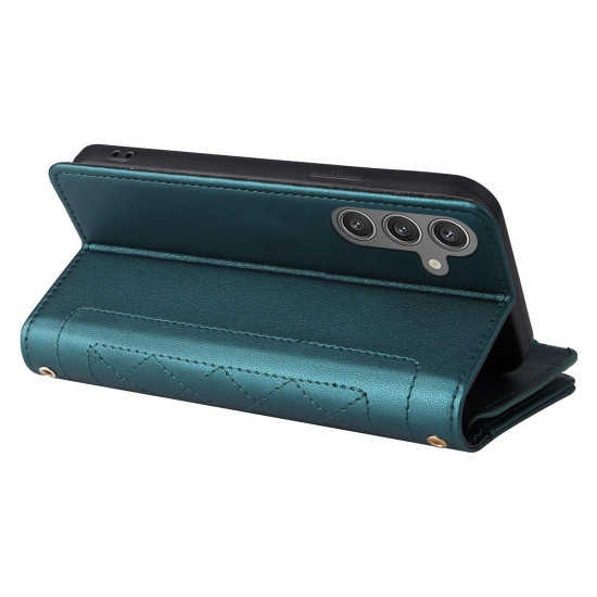 For Samsung Galaxy S24+ 5G Crossbody Zipper Wallet Rhombus Leather Phone Case(Green)