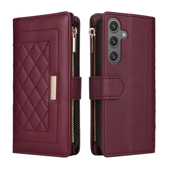 For Samsung Galaxy S24+ 5G Crossbody Zipper Wallet Rhombus Leather Phone Case(Wine Red)