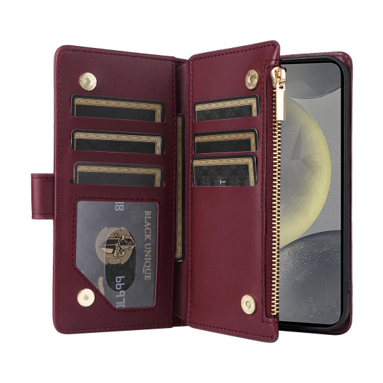 For Samsung Galaxy S24+ 5G Crossbody Zipper Wallet Rhombus Leather Phone Case(Wine Red)
