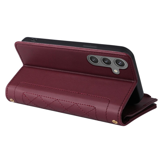 For Samsung Galaxy S24+ 5G Crossbody Zipper Wallet Rhombus Leather Phone Case(Wine Red)