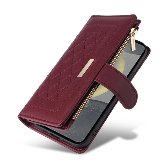 For Samsung Galaxy S24+ 5G Crossbody Zipper Wallet Rhombus Leather Phone Case(Wine Red)