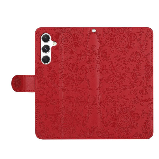 For Samsung Galaxy S24+ 5G Floral Embossed Pattern Leather Phone Case(Red)