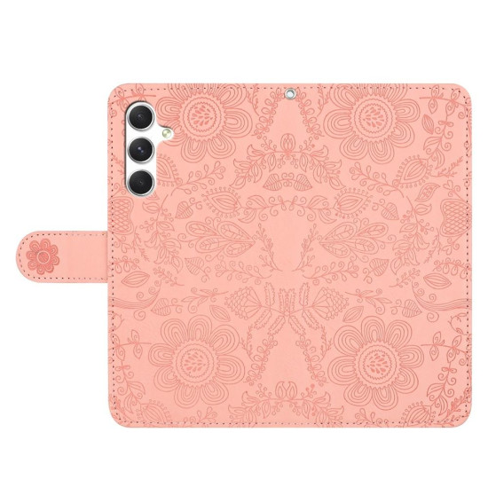 For Samsung Galaxy S24+ 5G Floral Embossed Pattern Leather Phone Case(Pink)