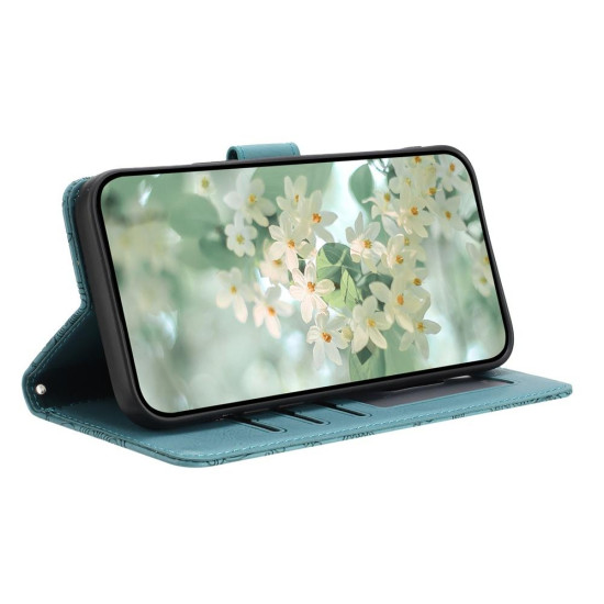 For Samsung Galaxy S24+ 5G Floral Embossed Pattern Leather Phone Case(Dark Green)