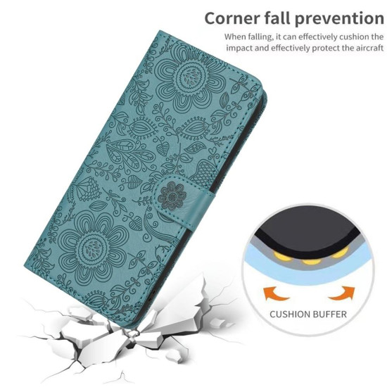 For Samsung Galaxy S24+ 5G Floral Embossed Pattern Leather Phone Case(Dark Green)
