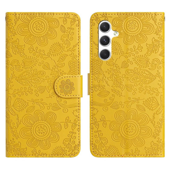 For Samsung Galaxy S24+ 5G Floral Embossed Pattern Leather Phone Case(Yellow)