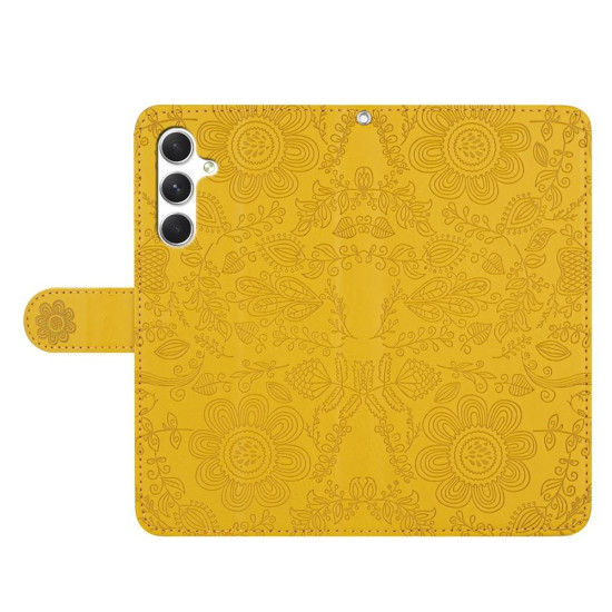 For Samsung Galaxy S24+ 5G Floral Embossed Pattern Leather Phone Case(Yellow)