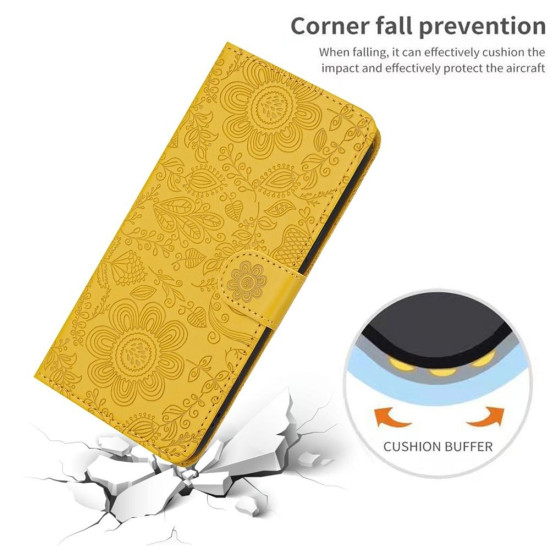 For Samsung Galaxy S24+ 5G Floral Embossed Pattern Leather Phone Case(Yellow)
