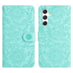 For Samsung Galaxy S24+ 5G Floral Embossed Pattern Leather Phone Case(Light Green)