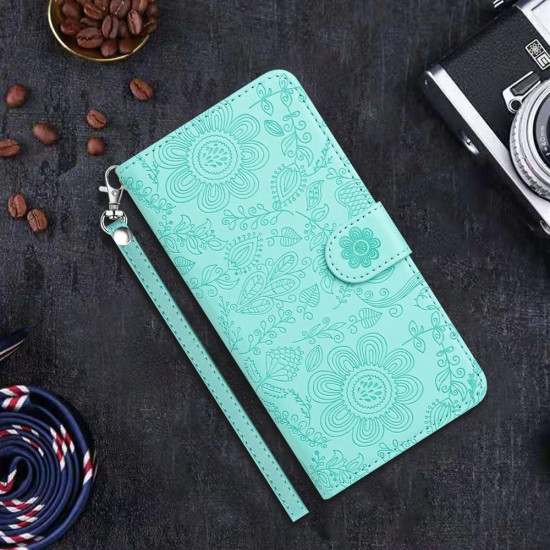 For Samsung Galaxy S24+ 5G Floral Embossed Pattern Leather Phone Case(Light Green)
