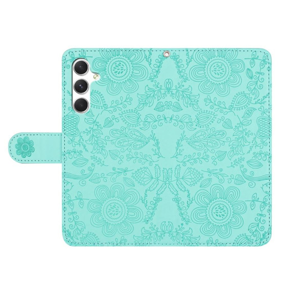 For Samsung Galaxy S24+ 5G Floral Embossed Pattern Leather Phone Case(Light Green)