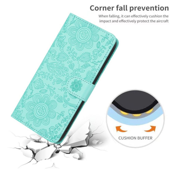 For Samsung Galaxy S24+ 5G Floral Embossed Pattern Leather Phone Case(Light Green)