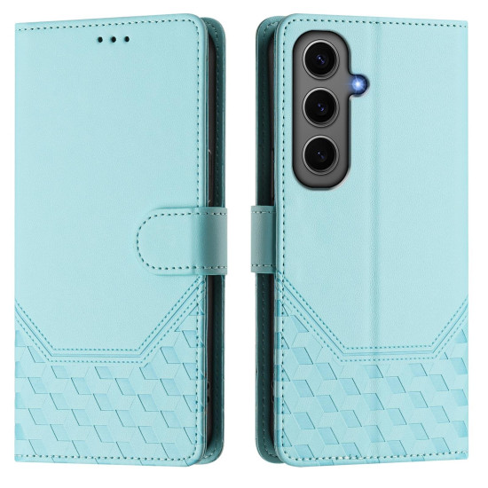 For Samsung Galaxy S24+ 5G Honeycomb Embossing RFID Leather Phone Case(Mint Green)