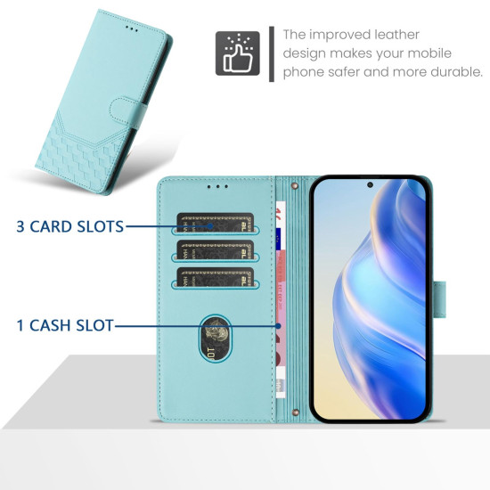 For Samsung Galaxy S24+ 5G Honeycomb Embossing RFID Leather Phone Case(Mint Green)