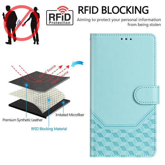 For Samsung Galaxy S24+ 5G Honeycomb Embossing RFID Leather Phone Case(Mint Green)