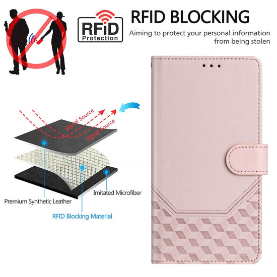 For Samsung Galaxy S24+ 5G Honeycomb Embossing RFID Leather Phone Case(Pink)