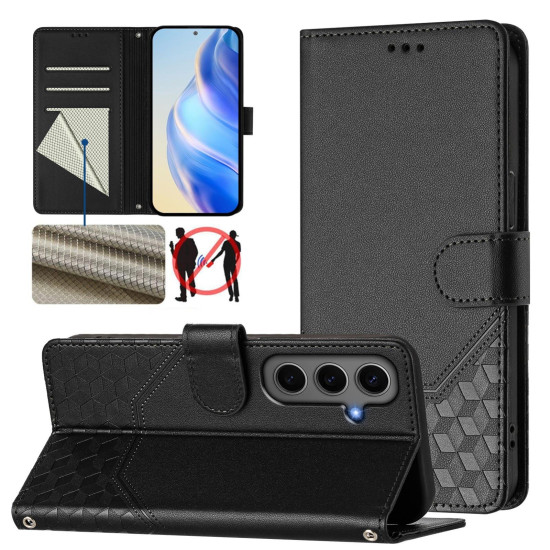For Samsung Galaxy S24+ 5G Honeycomb Embossing RFID Leather Phone Case(Black)