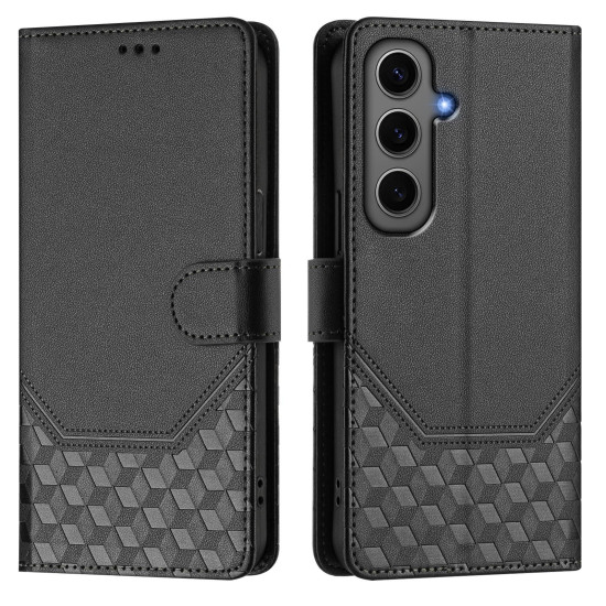 For Samsung Galaxy S24+ 5G Honeycomb Embossing RFID Leather Phone Case(Black)