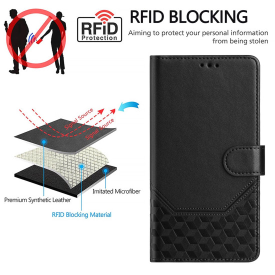 For Samsung Galaxy S24+ 5G Honeycomb Embossing RFID Leather Phone Case(Black)
