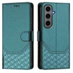 For Samsung Galaxy S24+ 5G Honeycomb Embossing RFID Leather Phone Case(Peacock Green)