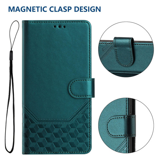 For Samsung Galaxy S24+ 5G Honeycomb Embossing RFID Leather Phone Case(Peacock Green)
