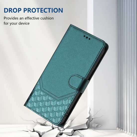 For Samsung Galaxy S24+ 5G Honeycomb Embossing RFID Leather Phone Case(Peacock Green)